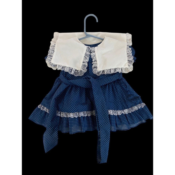 Vintage Sailor Dress Baby Girls Size 18M Blue White Peter Pan Collar Swing Skirt - Picture 6 of 10